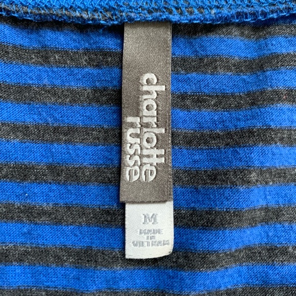 Charlotte Russe. Blue and Dark Gray Striped Top. Size Medium. - Picture 3 of 5